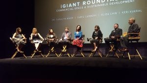 iGIANT Roundtable L-R Dr. Eliza Chin (AMWA), Keri Kukral (Raw Science), Vera Mulyani (Mars City Design), Saralyn Mark (iGIANT), Nagin Cox (Jet Propulsion Laboratory), Dr. Marc O Griofa (Omega Strategy Solutions), Peter Samuelson (Producer) 