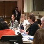 left to right. Dr Kenneth moritsugu, dr Saralyn mark, niki werkheiser in panel discussion on healthcare.