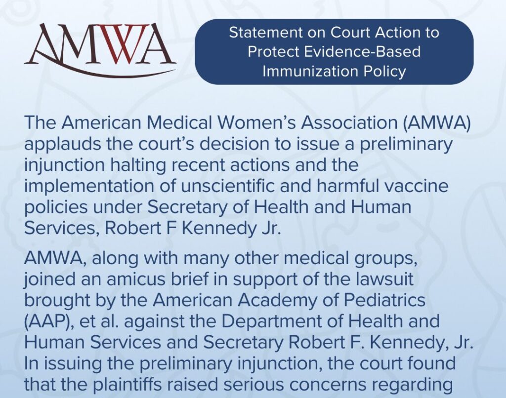 AMWA Supports Court Action to Protect Evidence-Based Immunization Policy