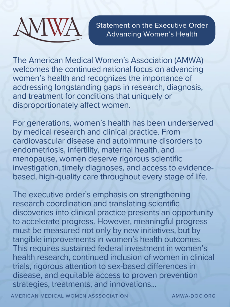 AMWA Statement on New Executive Order Advancing Women’s Health.